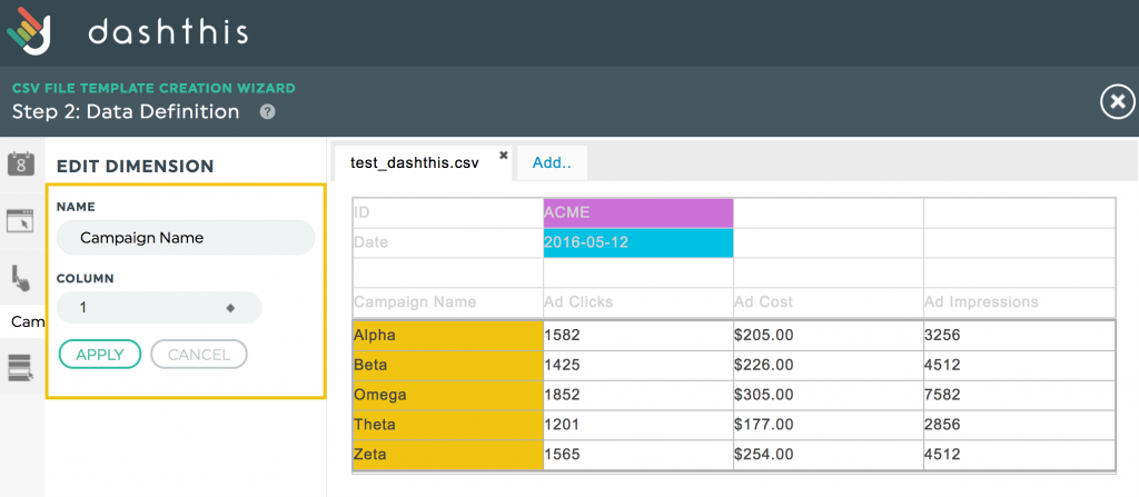 CSV - Dimensions